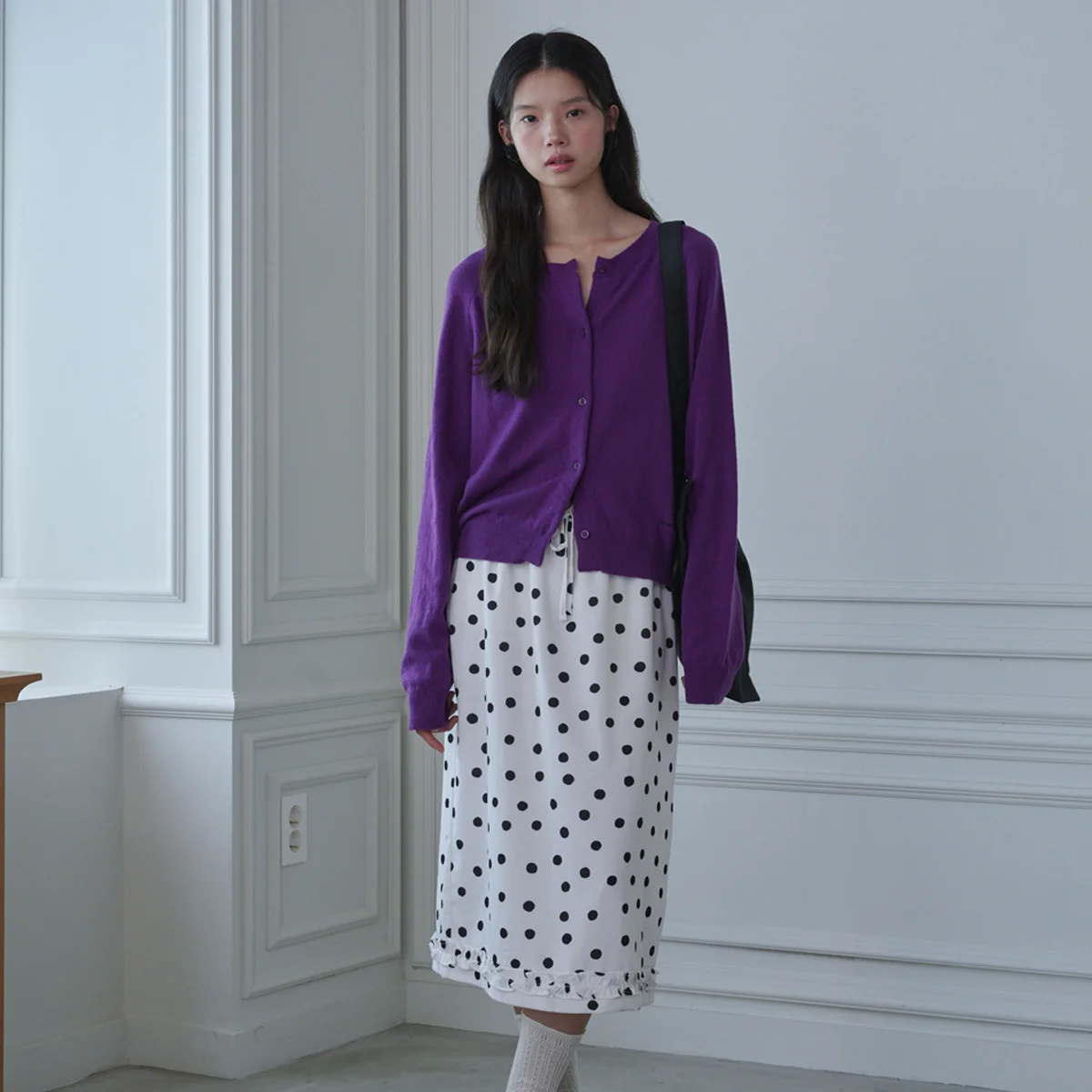 Frill Midi Dot Skirt_White