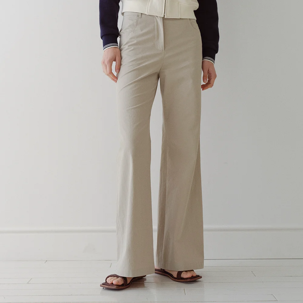 BACK LOGO SEMI BOOTCUT PANTS - BEIGE
