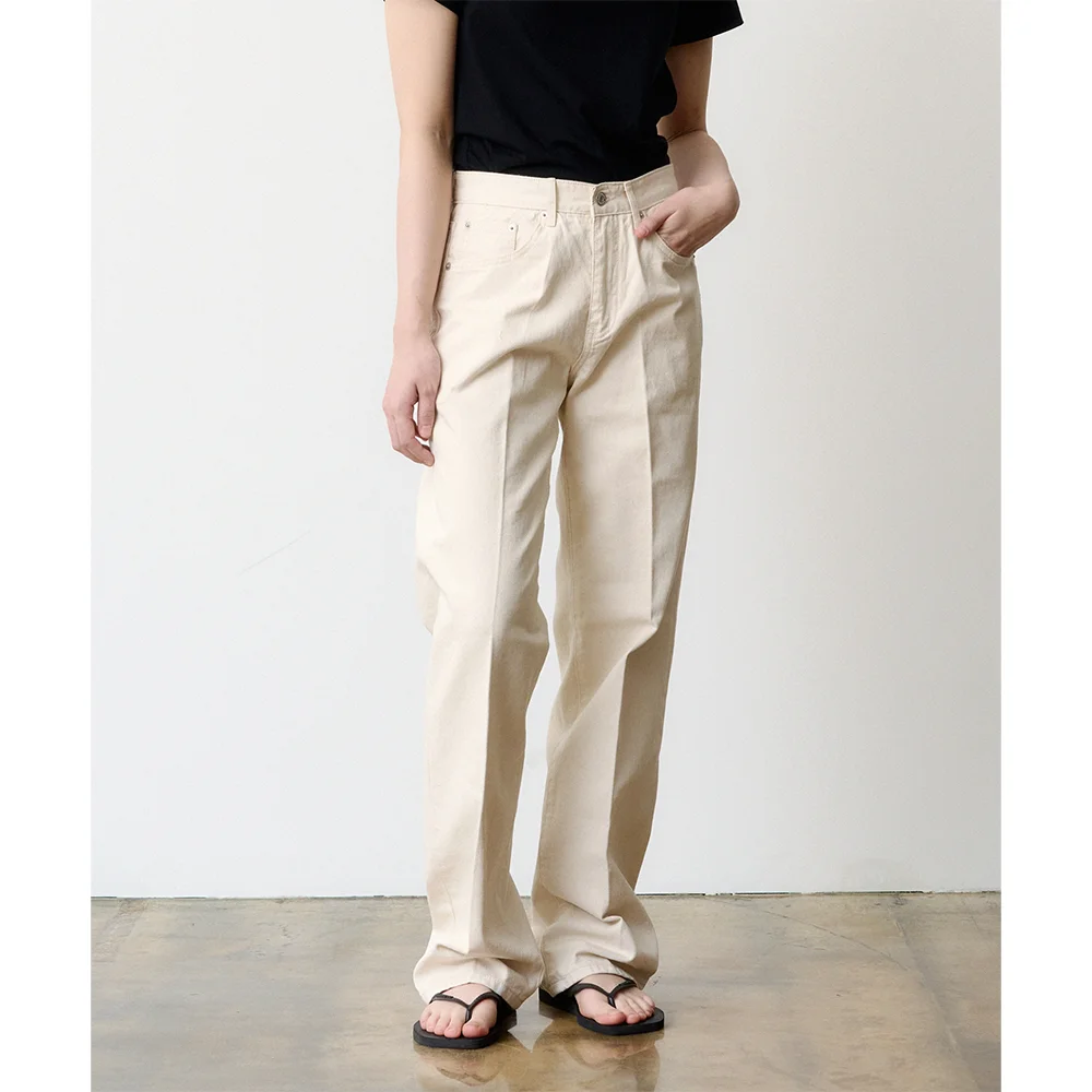 (女裝) DEN0653 Natural 奶油 摺痕 休閒卡其 褲子