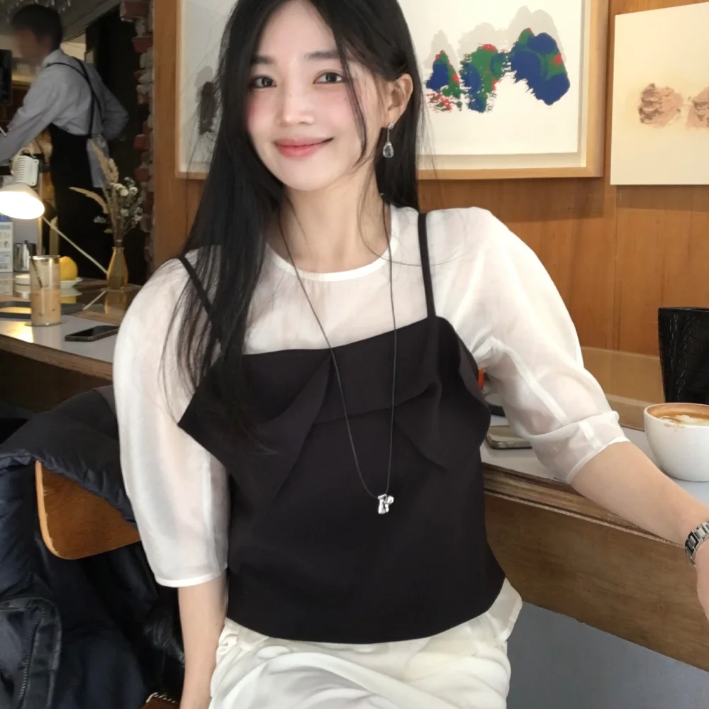 Ribbon sleeveless top - Black