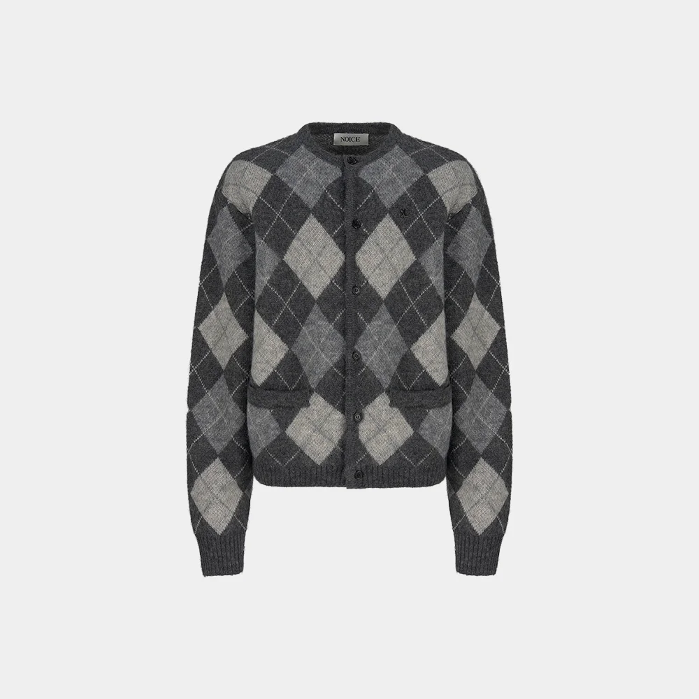 (M) ARGYLE MOHAIR KNIT CARDIGAN - GRAY