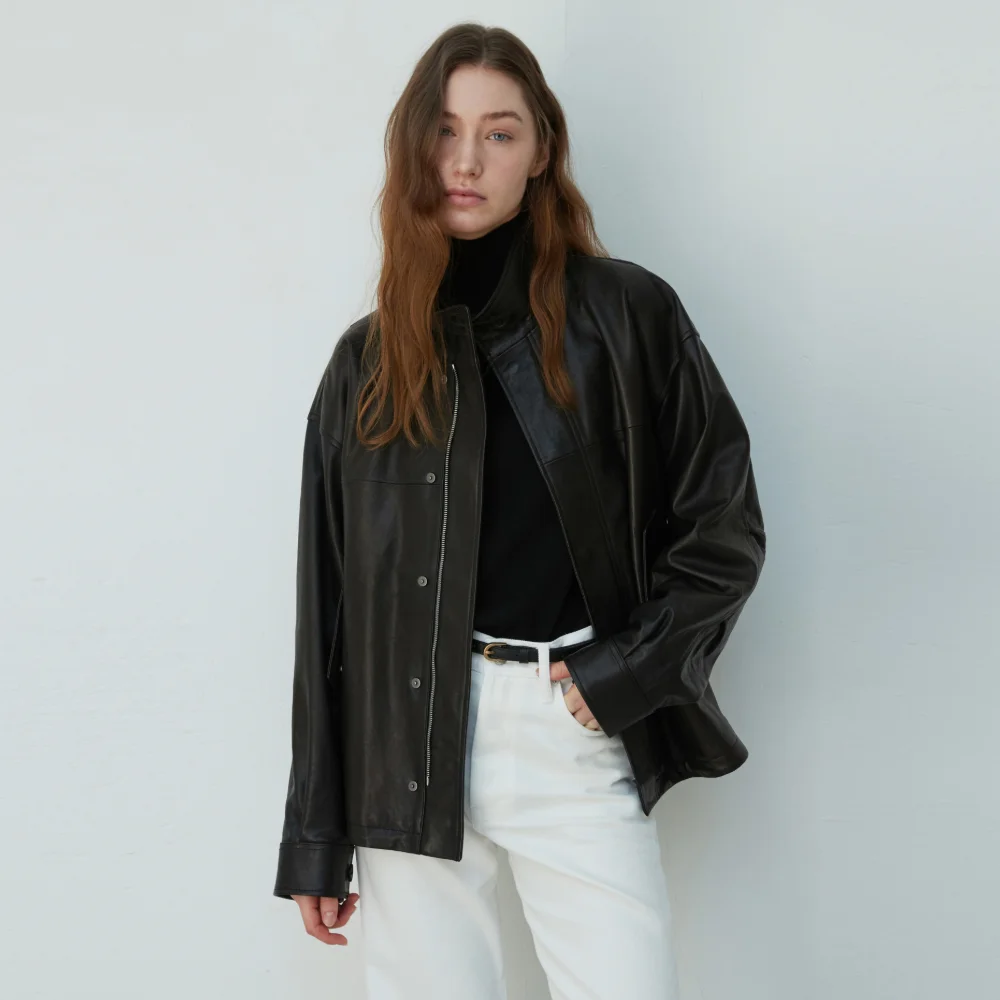 Lambskin High-neck overfit Jumper_Black