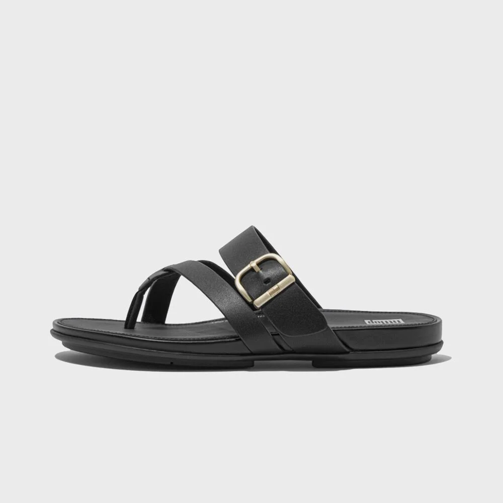 Gracie 扣環 Strappy Toe Post 皮革 人字拖 Black