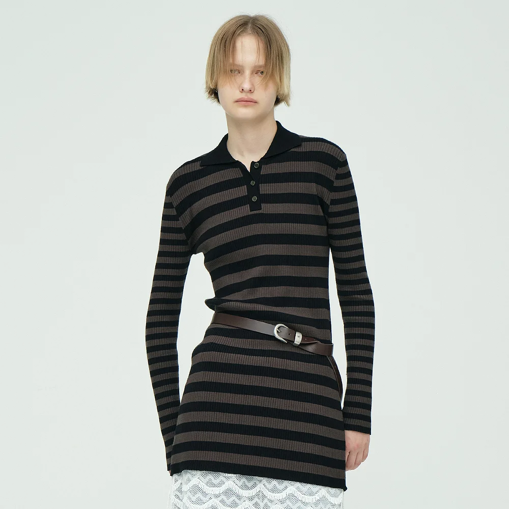 PK STRIPE MINI DRESS_khaki/black