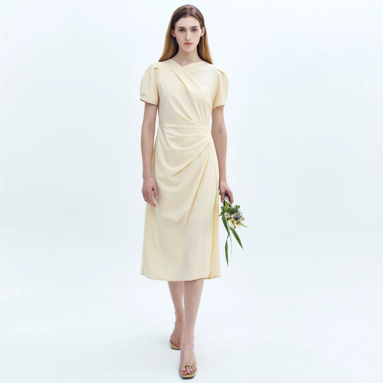 Draped Short-SLV Dress LIGHT YELLOW
