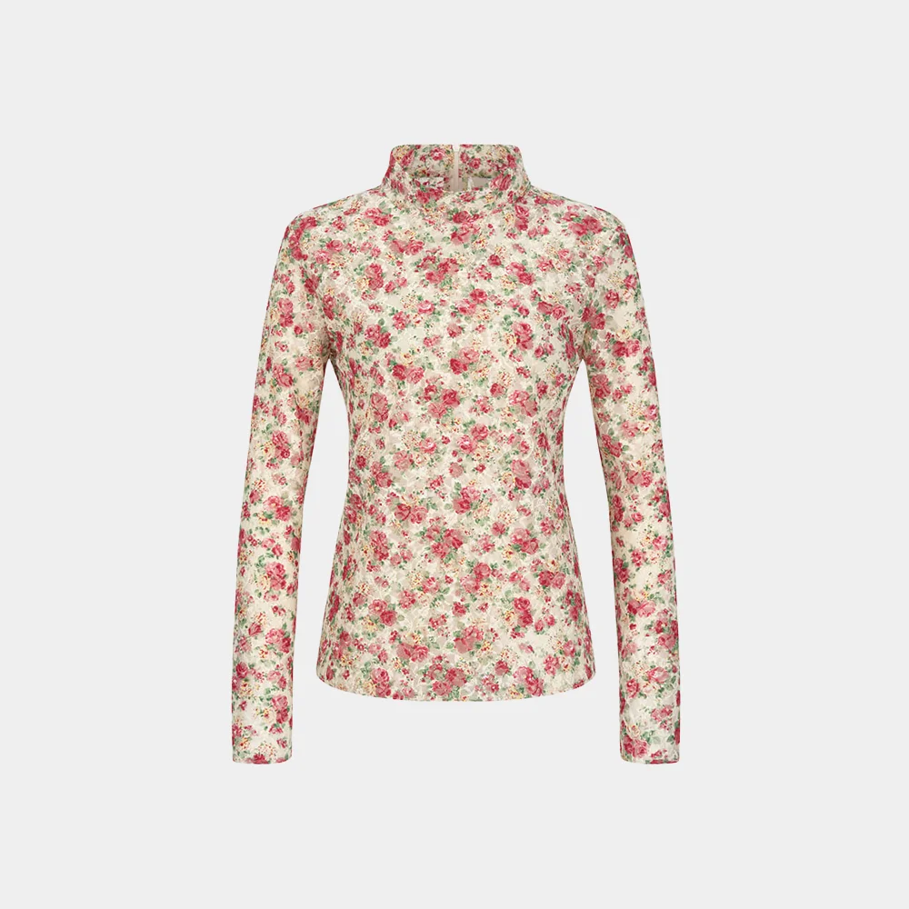 (W) FLOWER LACE BLOUSE - RED