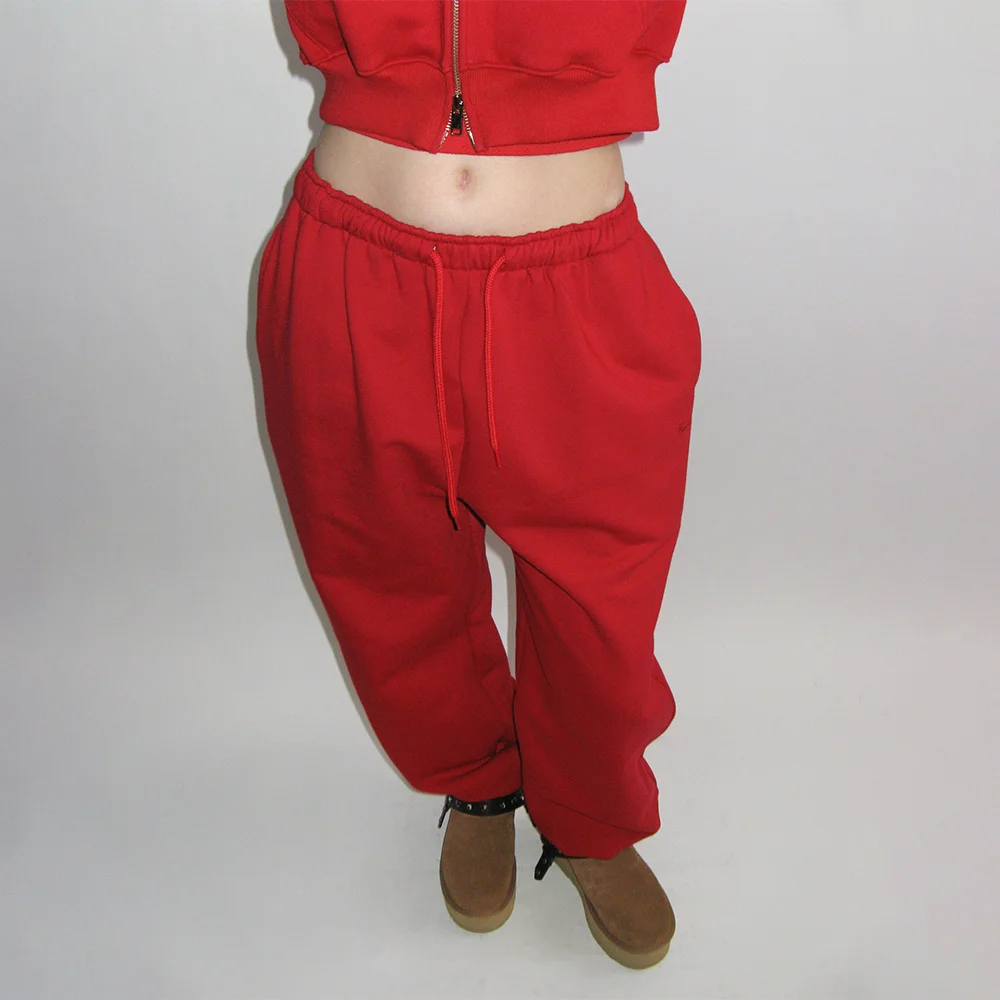 EMBROIDERED BRUSHED JOGGER SWEATPANTS_RED