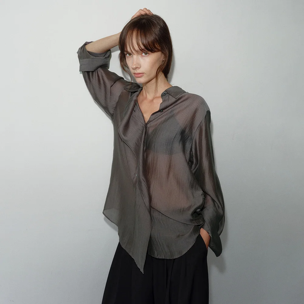 STRIPE OVERLAP SHIRT-STONE GREY