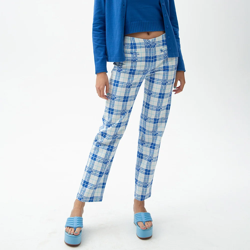 HIBISCUS PLAID KOKOMO PANTS (BLUE/WHITE)
