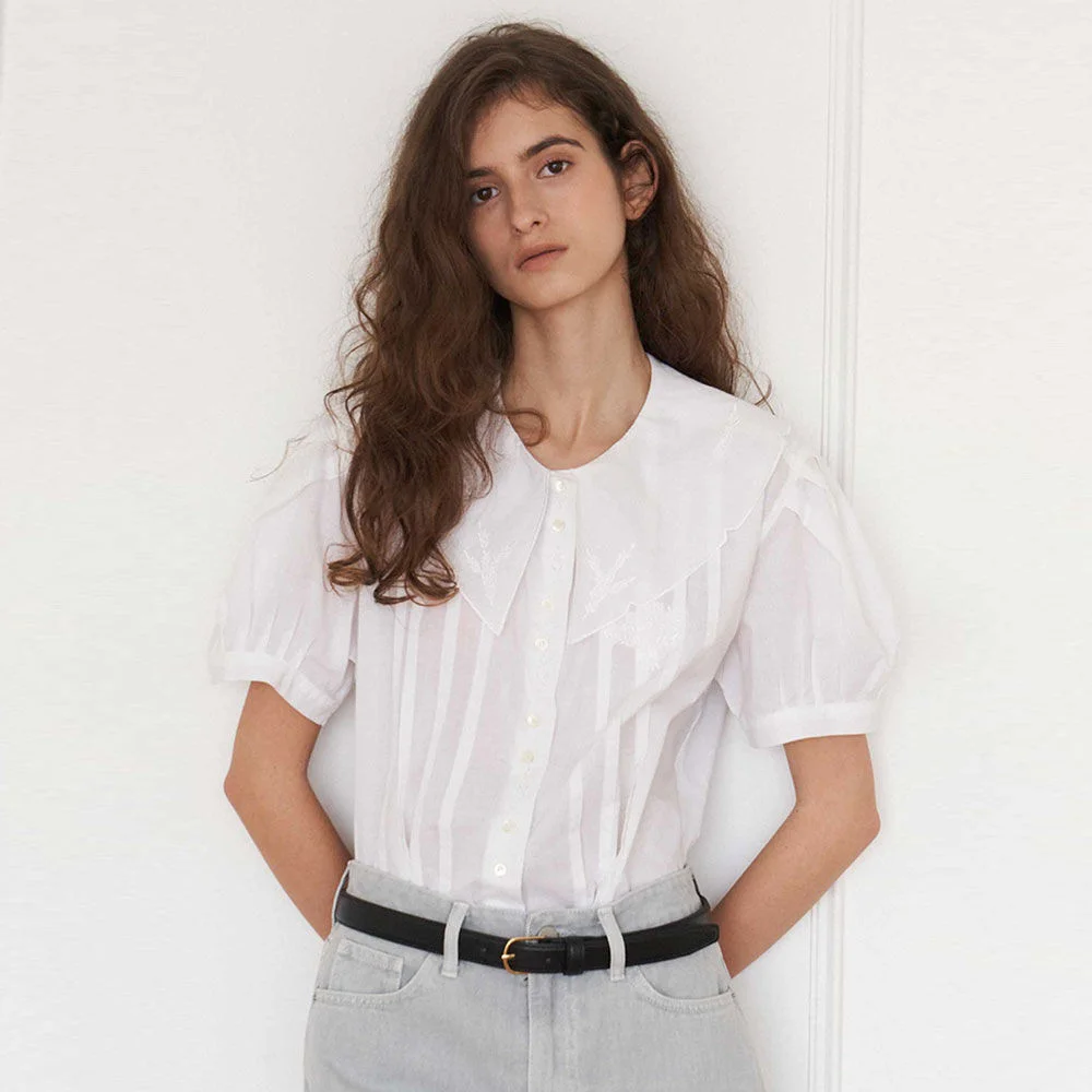 Collar Pin-Tuck Blouse(White)