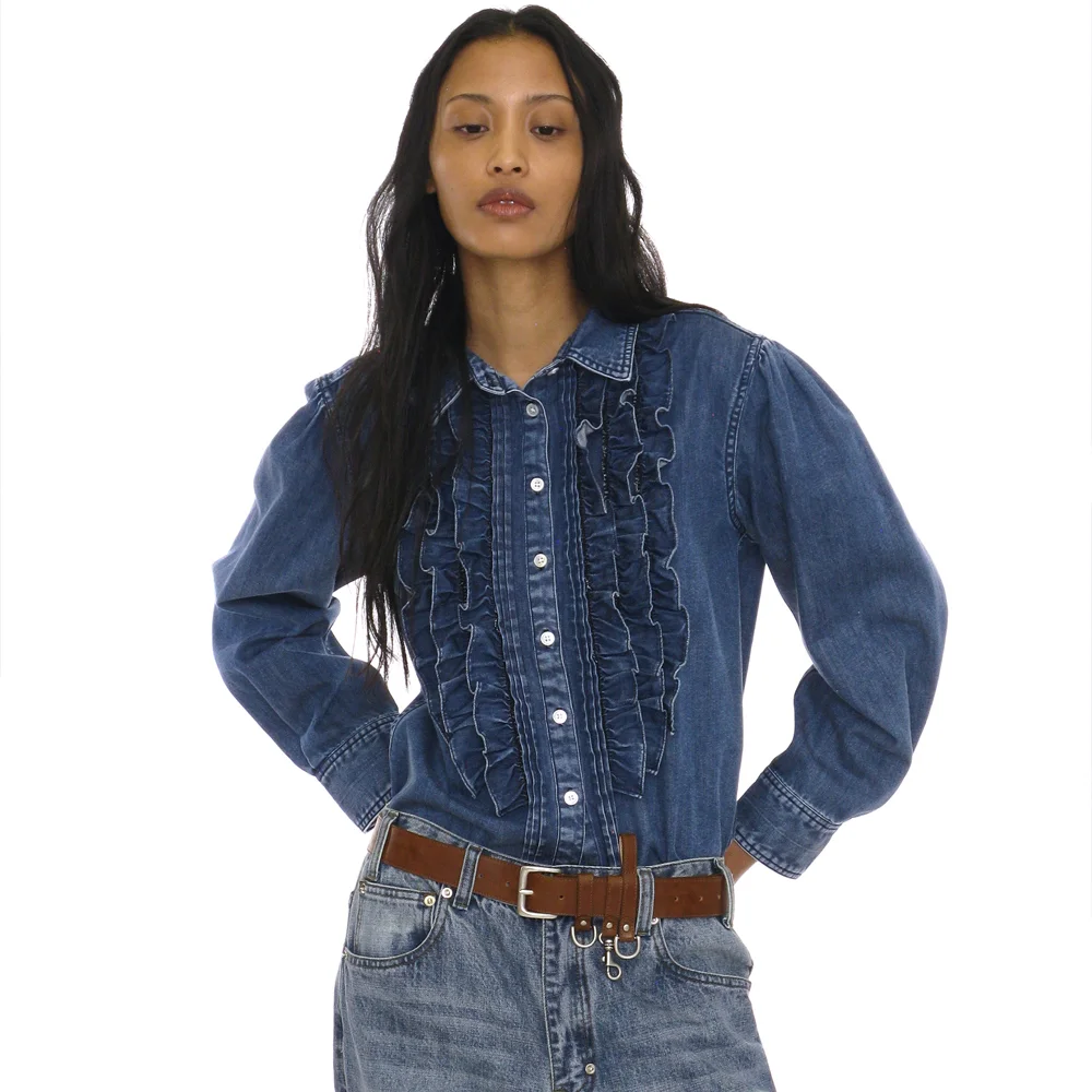 COUNTRY RUFFLE-PINTUCK SHIRT_DENIM