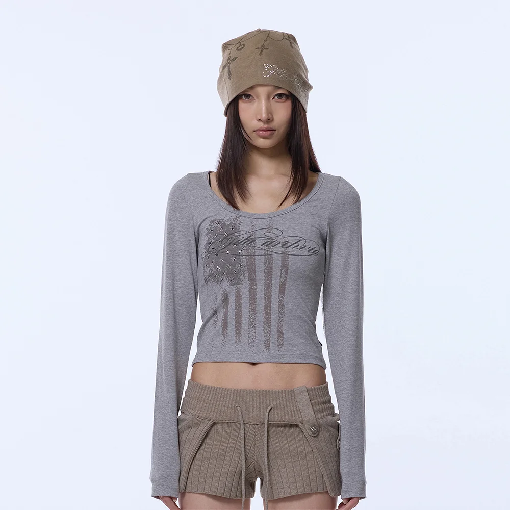 USA STAR CROP LONG SLEEVE_GREY
