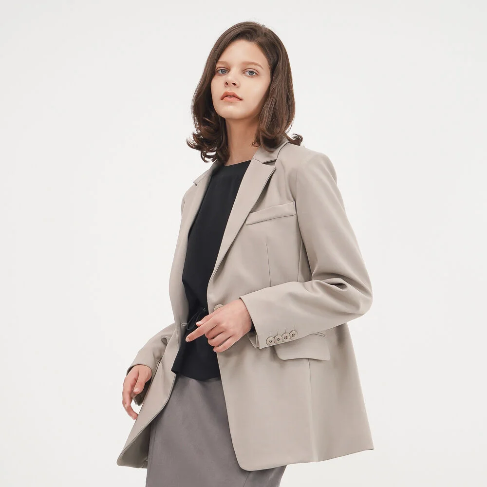 Single Button Tailored Jacket_Beige