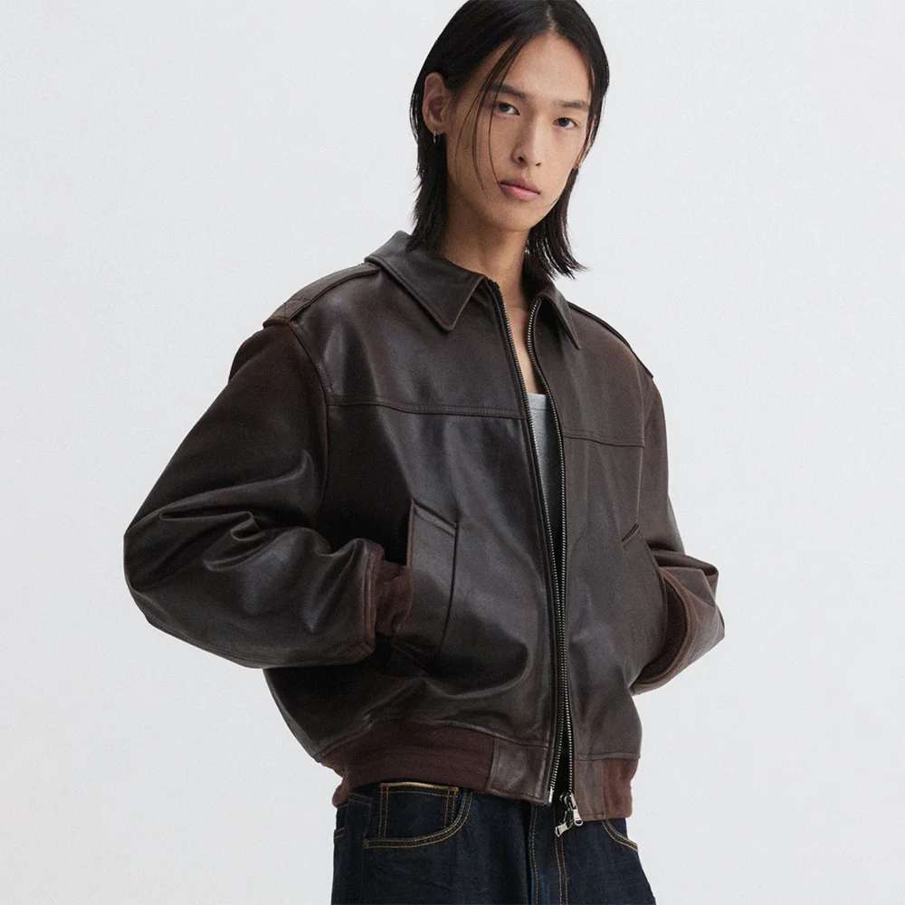 Lampo Pull-Up 水洗 羊皮 短身外套 啡色