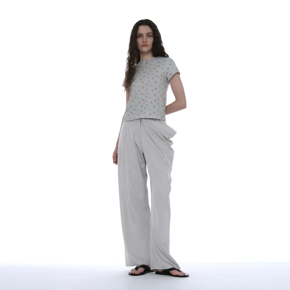 UNBALANCED DRAPE WAIST PANTS_ECRU