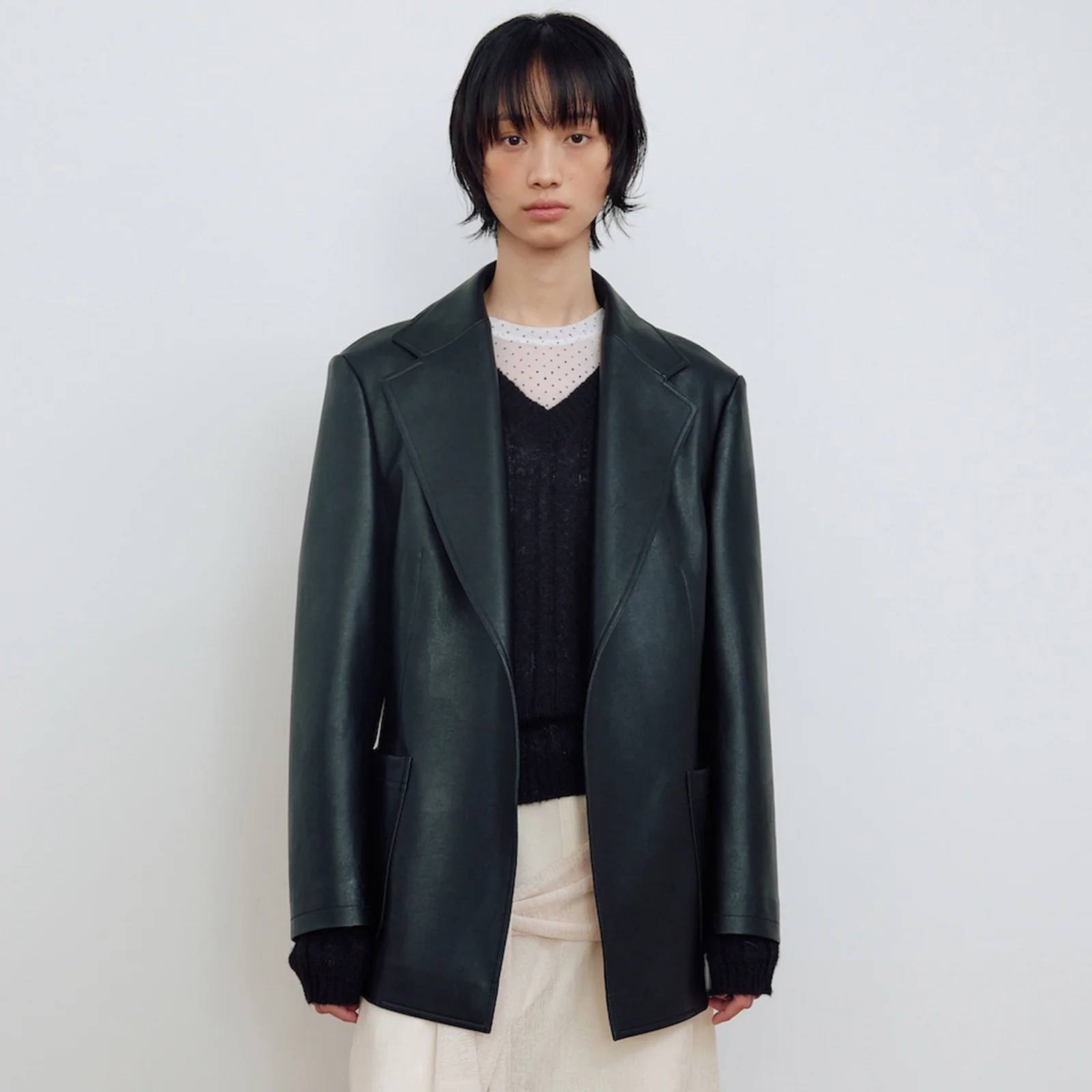 SINGLE OUT POCKET LEATHER JACKET_BLACK