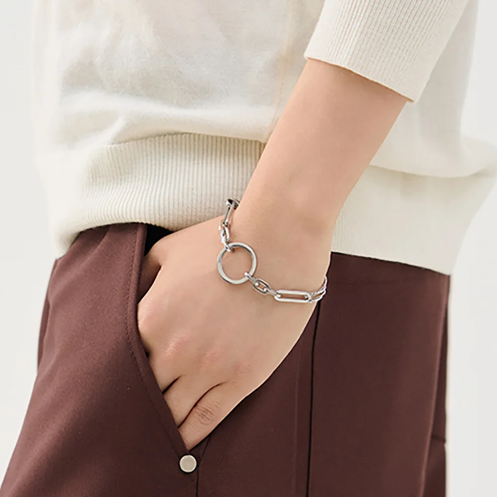 Unisex surgical steel round ring chain bracelet