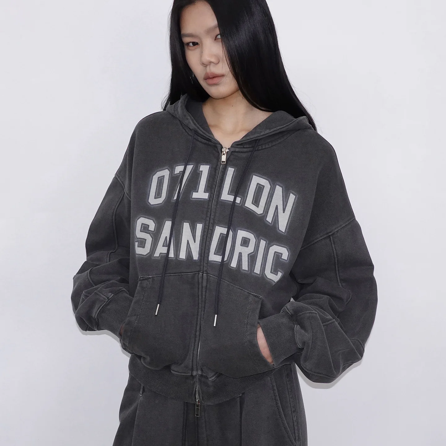 PIGMENT OVERFIT HOOD ZIP UP_CHARCOAL