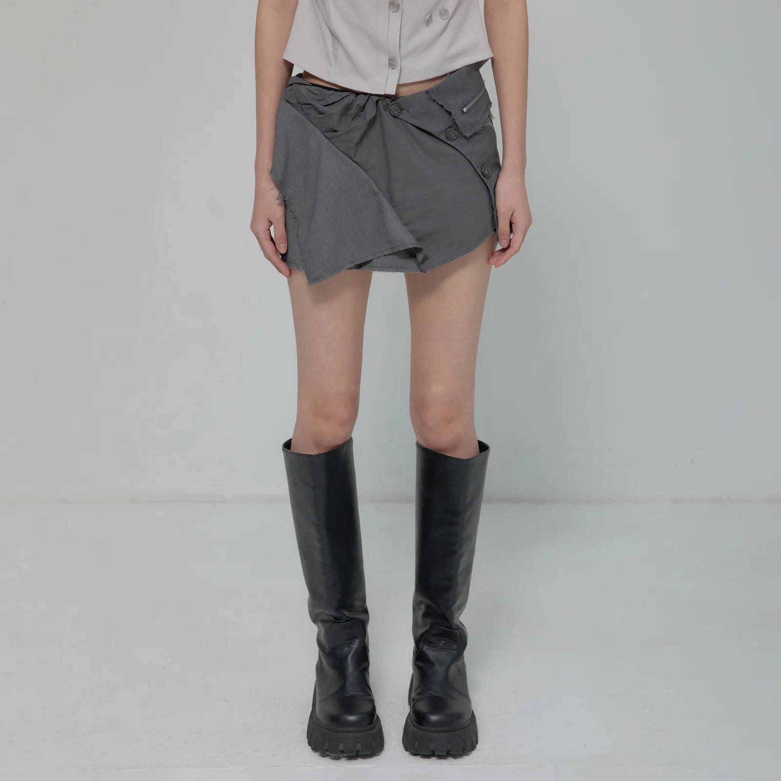 Asymmetrical Layered Mini Skirt (FL-267_Dark Gray)