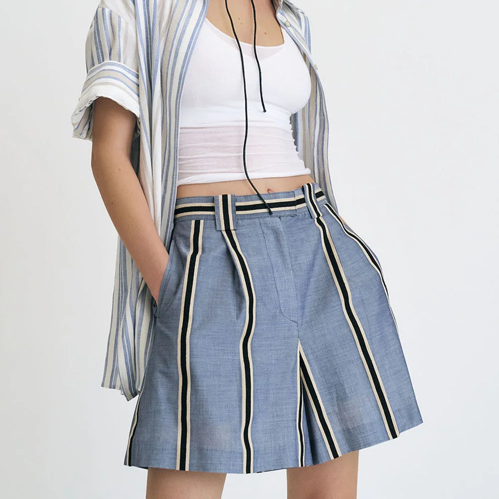 Cotton Stripe Short Pants (Navy)