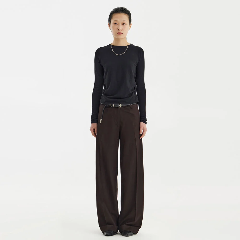 Shirring L/S T-Shirt - Black