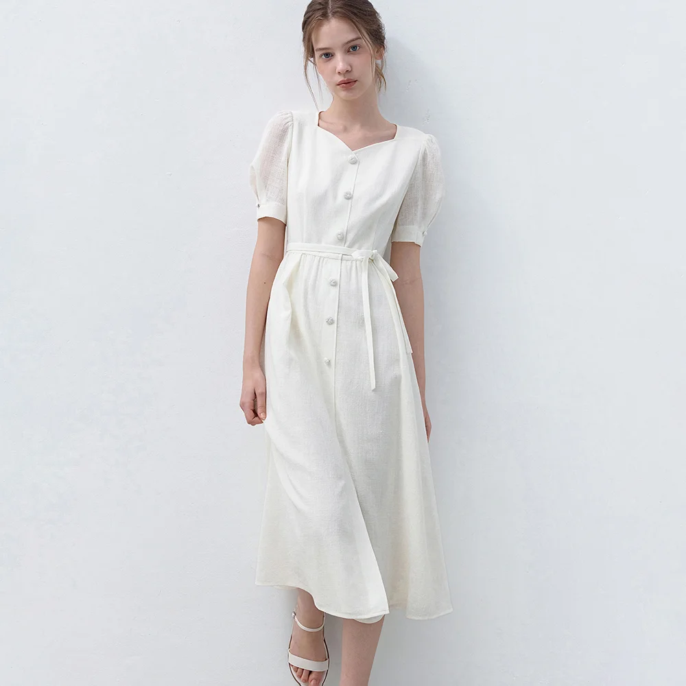 it MICHA 優雅 鈕扣 點綴 喇叭 連衣裙 ITQ6YOP330 (IVORY)