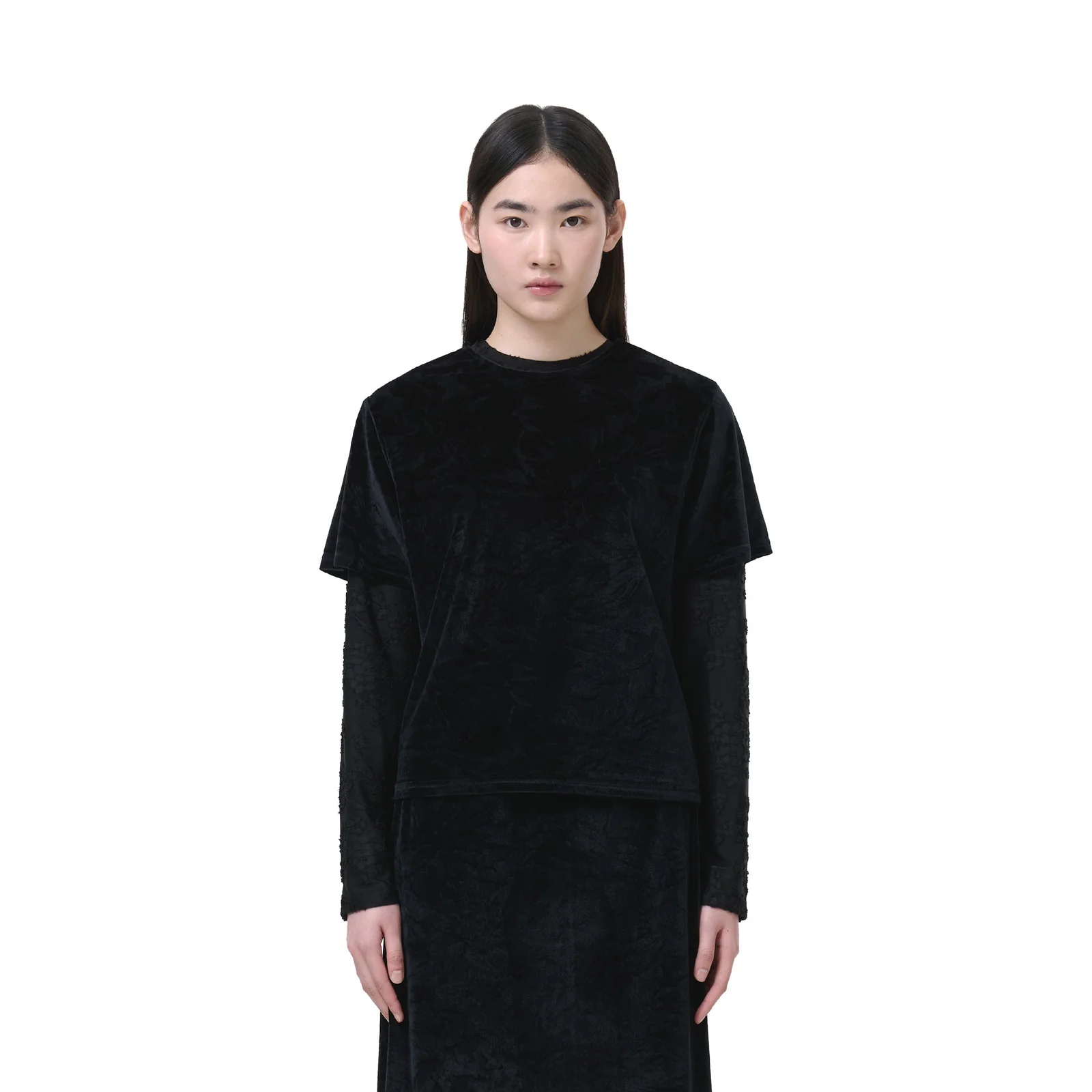 VELVET HALF-SLEEVE TOP (BLACK)