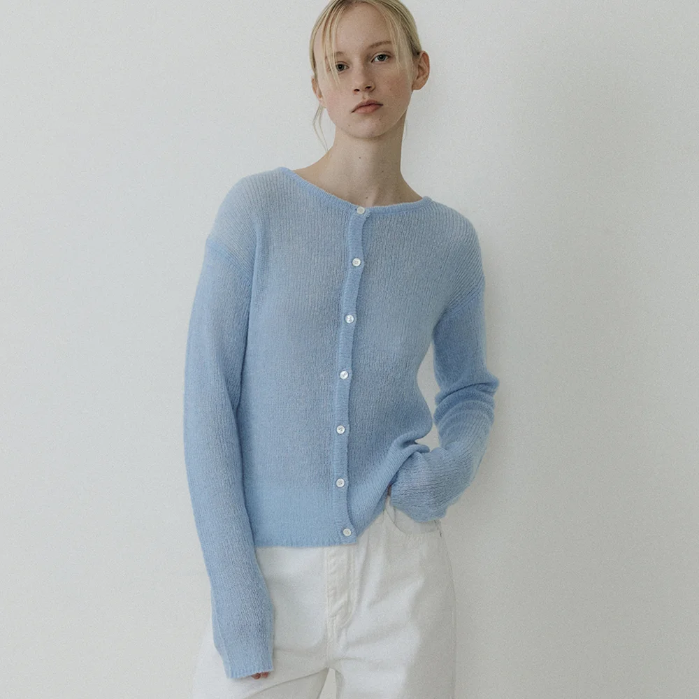 Alpaca round cardigan (sky blue)