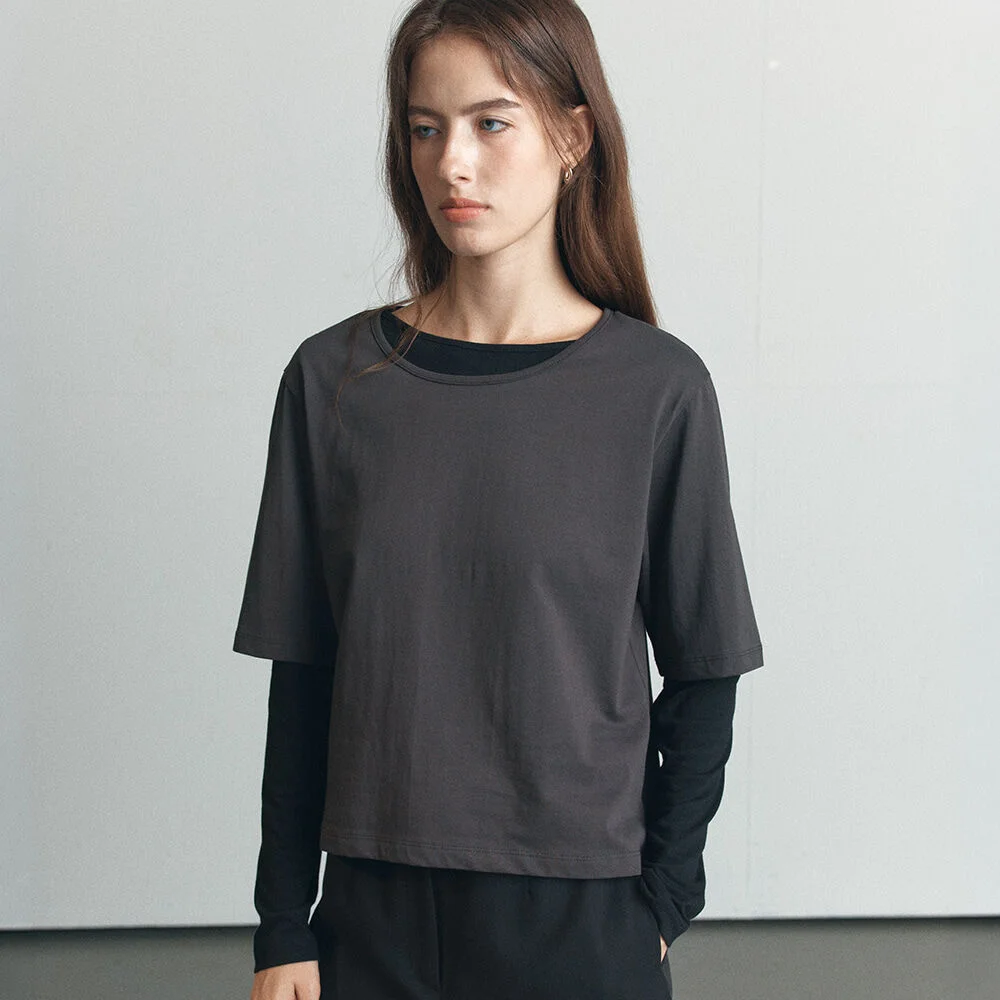 Soft basic half sleeve T-shirt _Charcoal