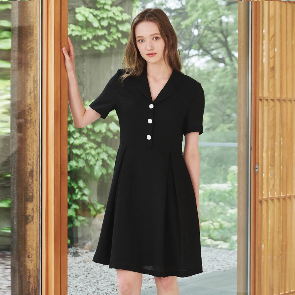 夏季 喇叭 粗花呢 連身裙 - 黑色 / Summer Flare Tweed Dress - Black