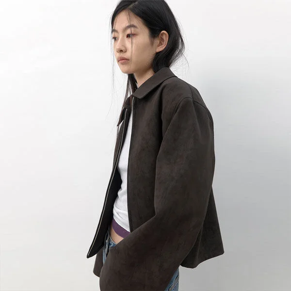 (JK-3072)ZIP-UP SUEDE LEATHER JACKET