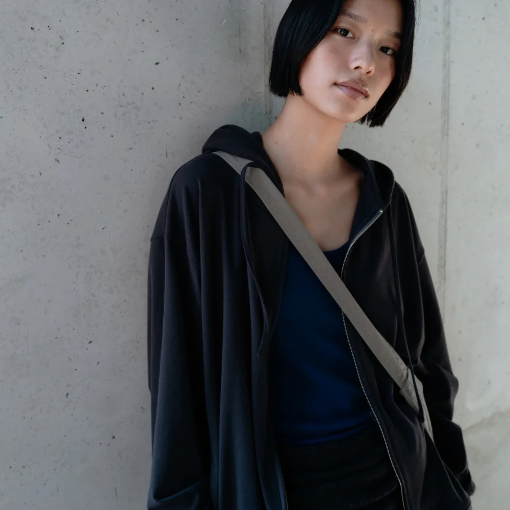 Brushed jersey zip hoodie (beige / gray / dark gray)
