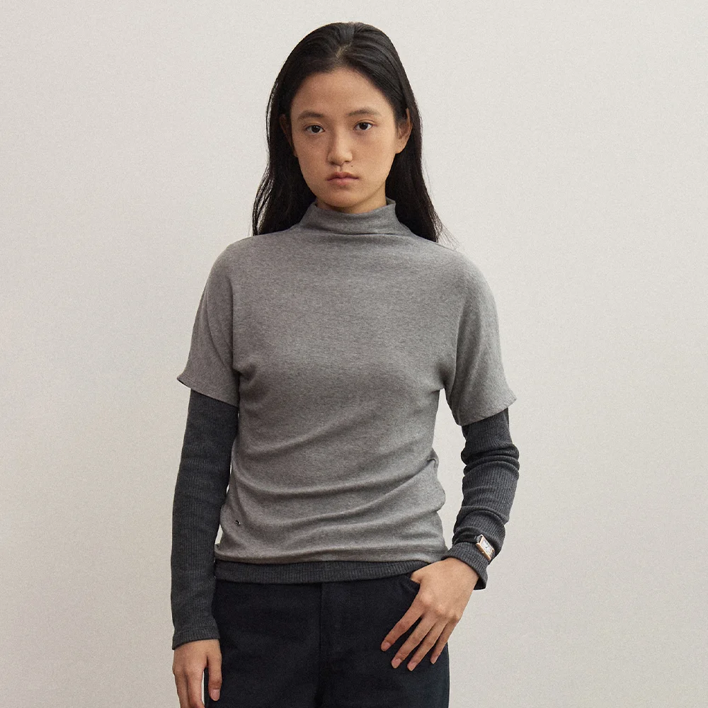NEPH MOCK NECK T-SHIRT (MELANGE)