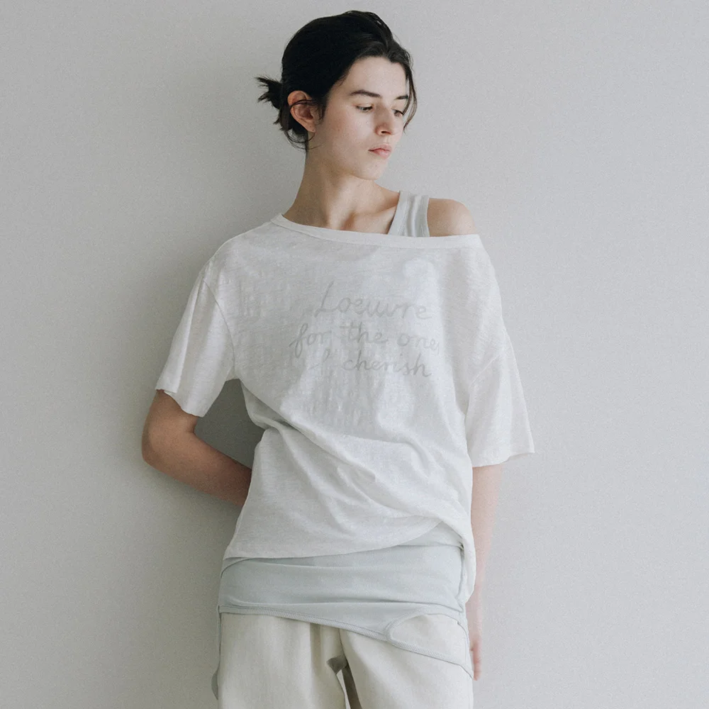 Slub Cotton Off-Shoulder Graphic T-Shirt SW6ME772_2color