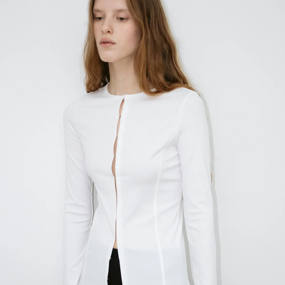 Ribbed Slim Cardigan (White / Light Gray / Black)
