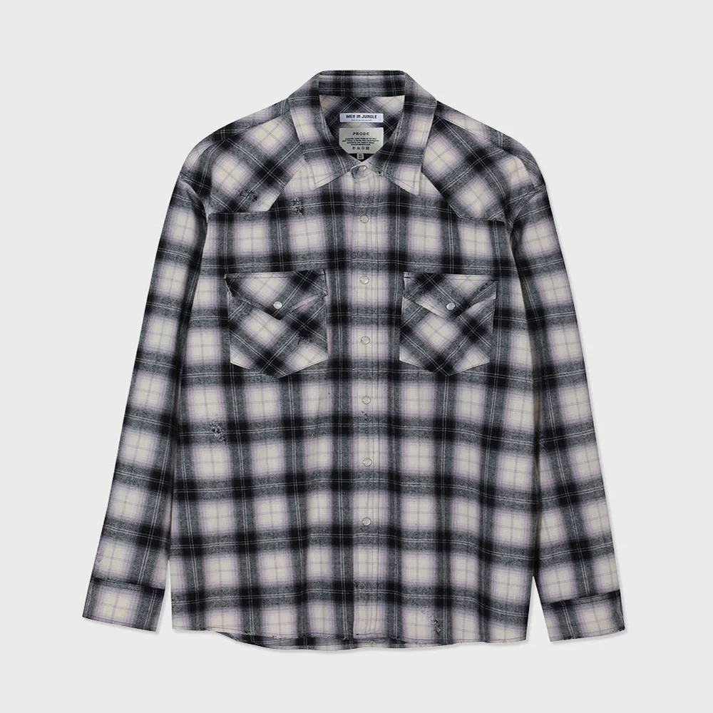 Damaged Western Check Shirt (Black)