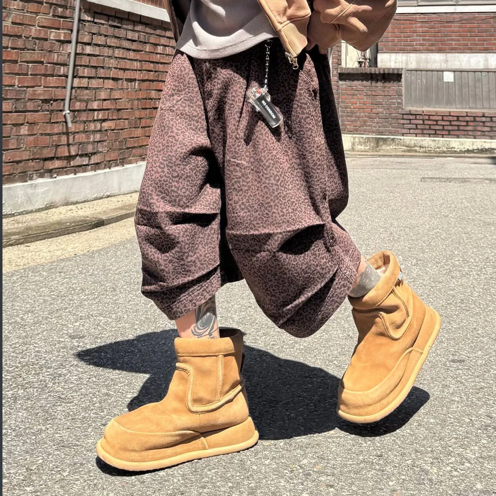 GP125 豹紋 褶 百慕達 褲子 (BROWN)