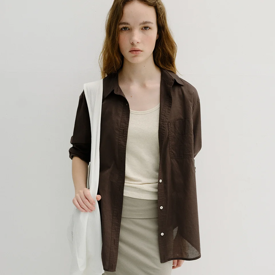 sheer cotton shirt (brown)