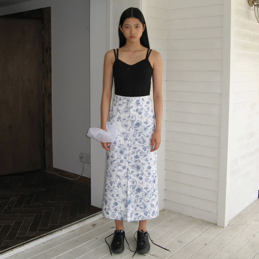 Rose Printed Skirt (Blue)
