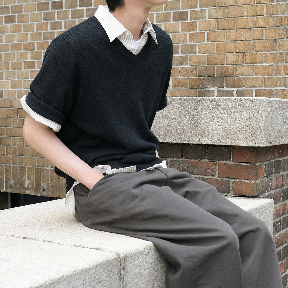 TERRY BOUCLE V-NECK HALF KNIT