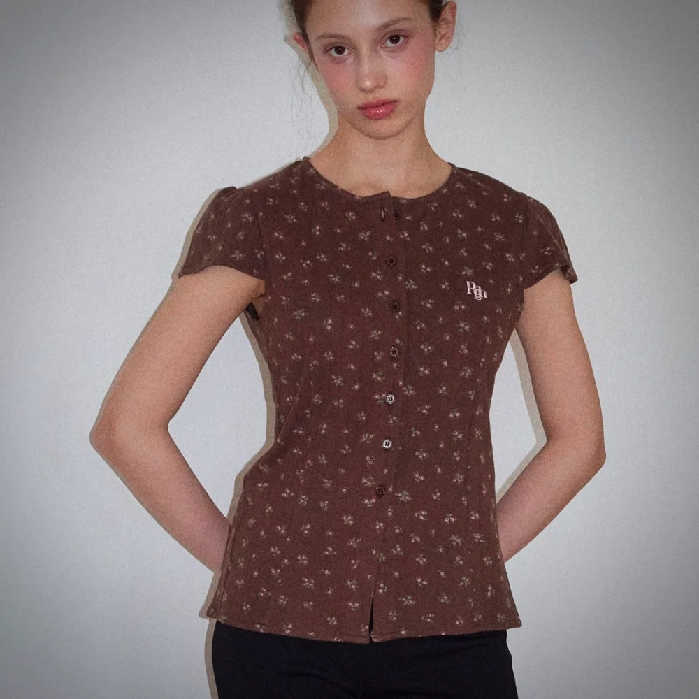 Waffle Flower Printed Cap Sleeve Brown