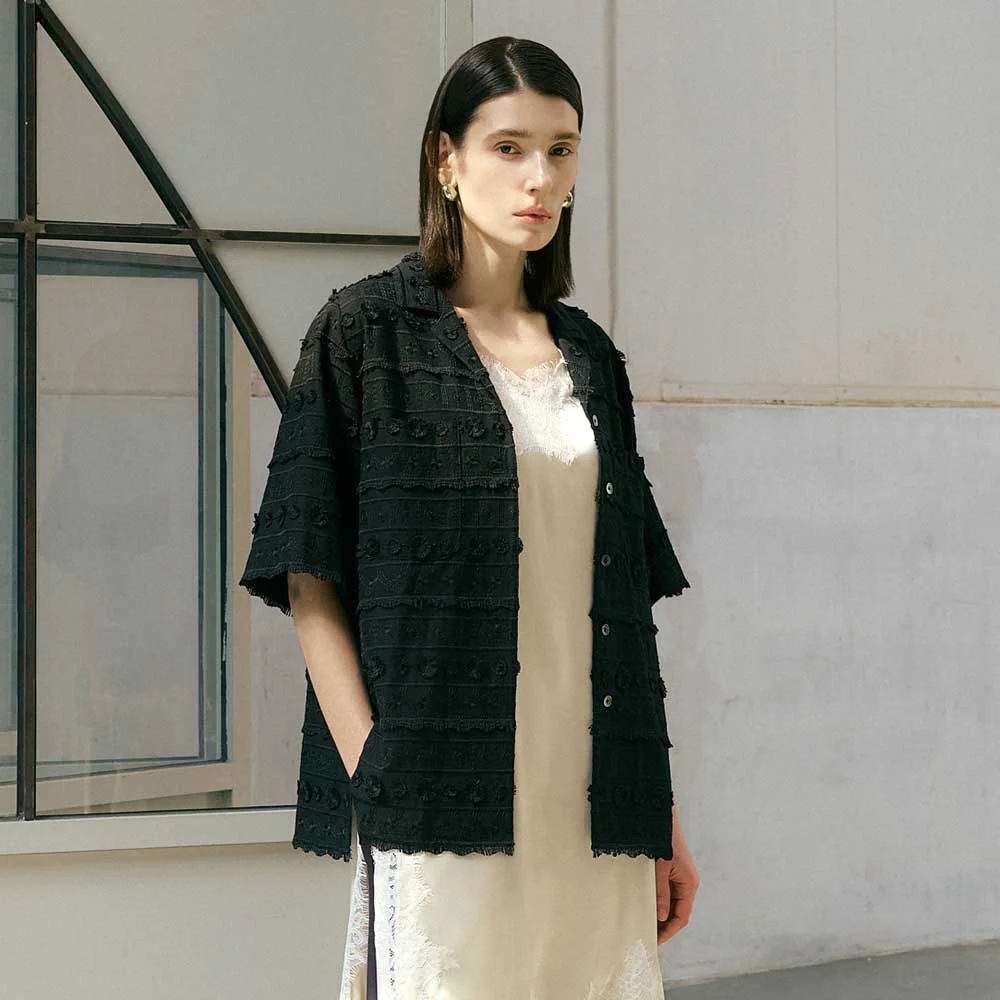 Kamill 刺繡 襯衫女裝 黑色