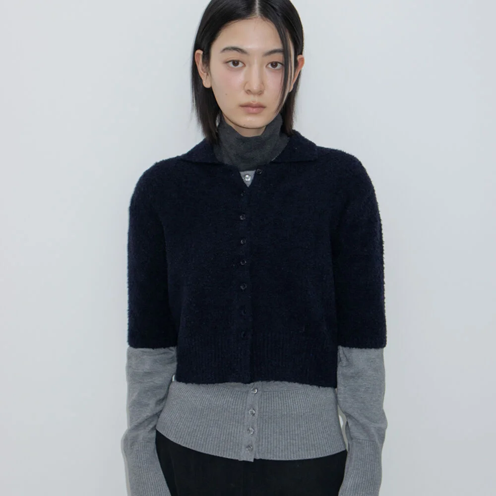 HALF-SLEEVE COLLAR CARDIGAN / BLACK