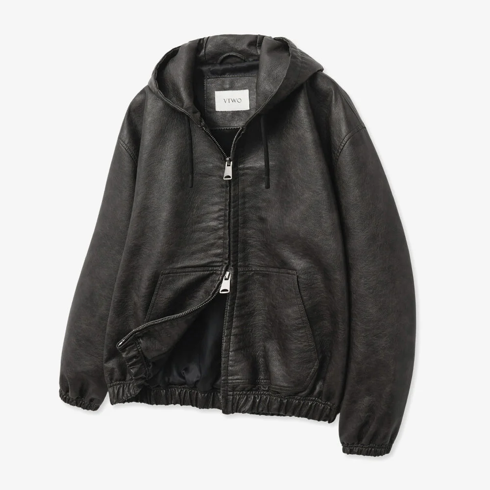 8261 Natural 水洗 皮革 連帽衫 外套 (DARK BROWN)
