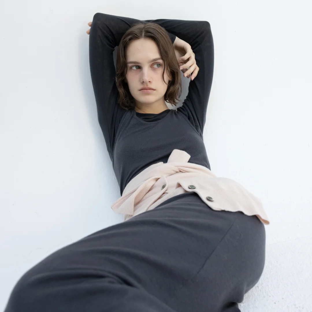 Slim layered dress (ivory / dark gray / black)