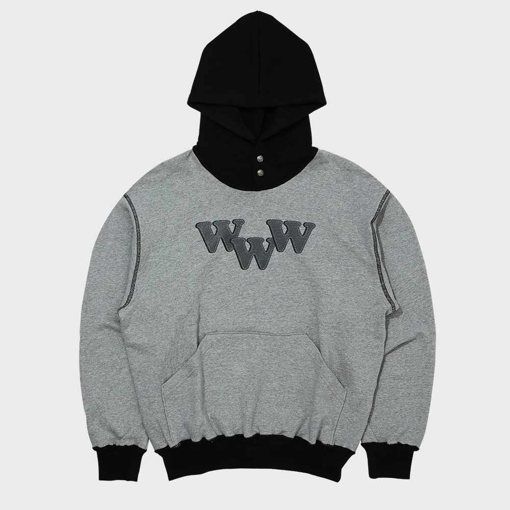 BIO WASHED STITCH REGULAR FIT HOODIE_TWO TONE GRAY/BLACK