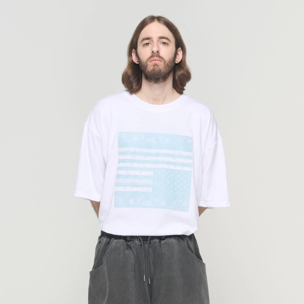 (BIG SIZE) AMERICAN PAISLEY STREET SHORT SLEEVE T-SHIRT (WHITE)