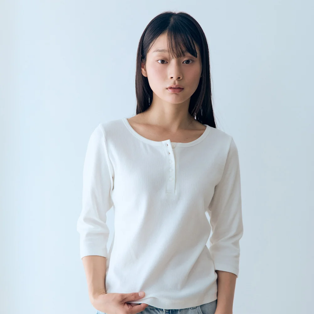 W 羅紋 7分 T恤 White