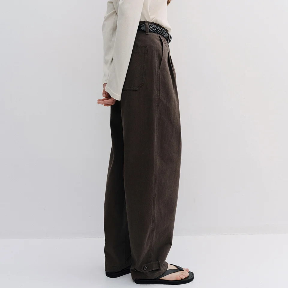 cotton tuck barrel pants (vintage brown)