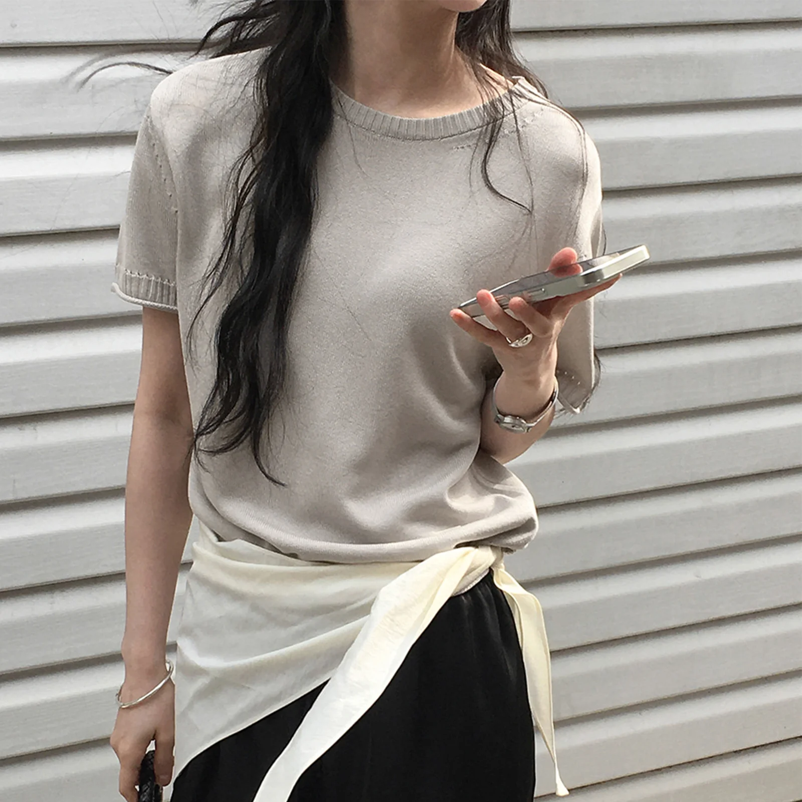 Silk Tencel Half Sleeve Knit (Cloudy)